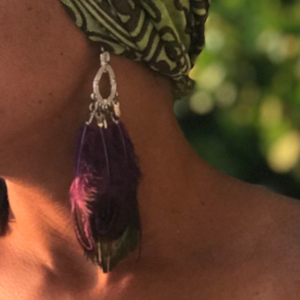 Peacock Chandelier feather earrings